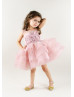 Mauve Leaf Embroidery Tulle Flower Girl Dress